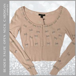 Beaded Taupe Open Neck Cardigan Size S